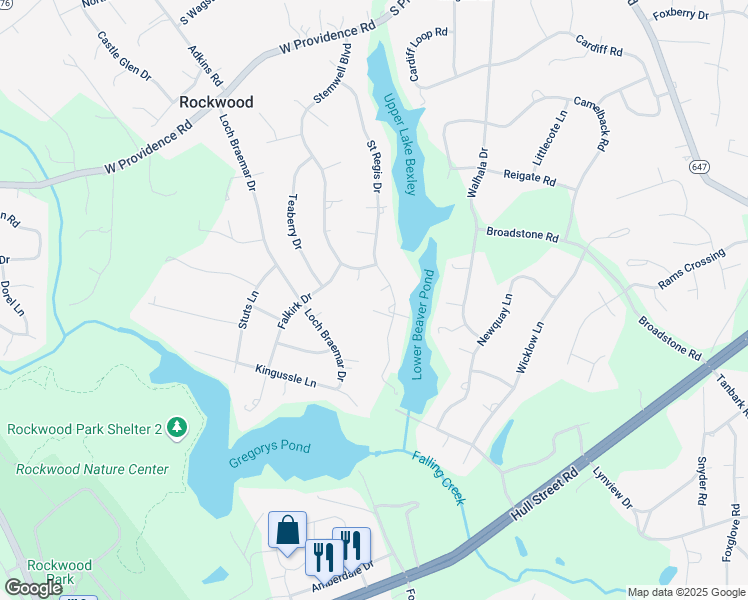map of restaurants, bars, coffee shops, grocery stores, and more near 9604 Saint Regis Court in Richmond