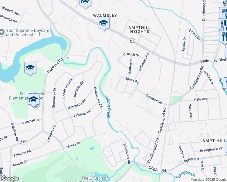 map of restaurants, bars, coffee shops, grocery stores, and more near 3023 Grahamwood Drive in Richmond