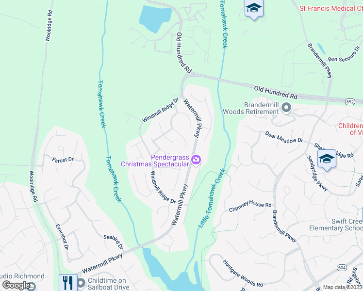 map of restaurants, bars, coffee shops, grocery stores, and more near 2242 Rose Family Drive in Midlothian