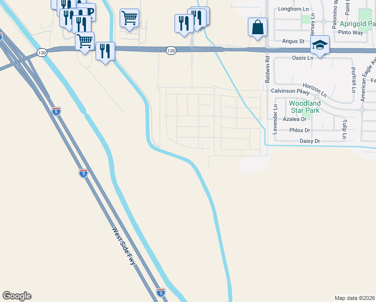 map of restaurants, bars, coffee shops, grocery stores, and more near 2236 Sperry Avenue in Patterson