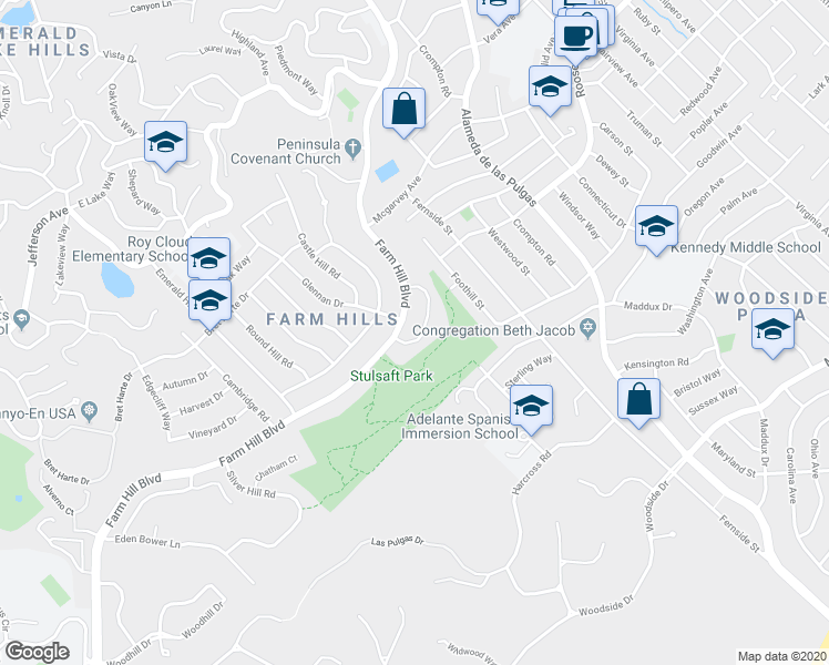 map of restaurants, bars, coffee shops, grocery stores, and more near 3708 Brandy Rock Way in Redwood City