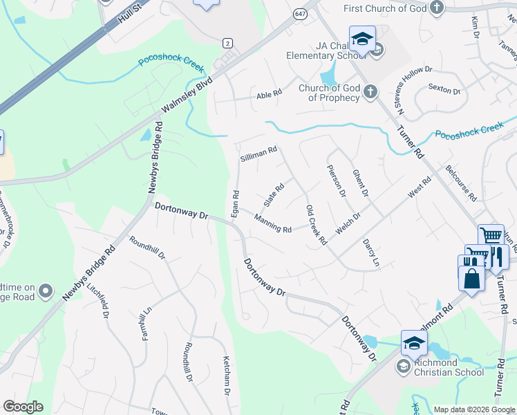 map of restaurants, bars, coffee shops, grocery stores, and more near 3508 Slate Court in Chesterfield