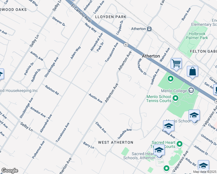 map of restaurants, bars, coffee shops, grocery stores, and more near 74 Atherton Avenue in Atherton