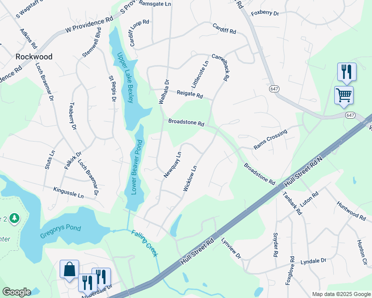 map of restaurants, bars, coffee shops, grocery stores, and more near 2721 Newquay Ln in Richmond