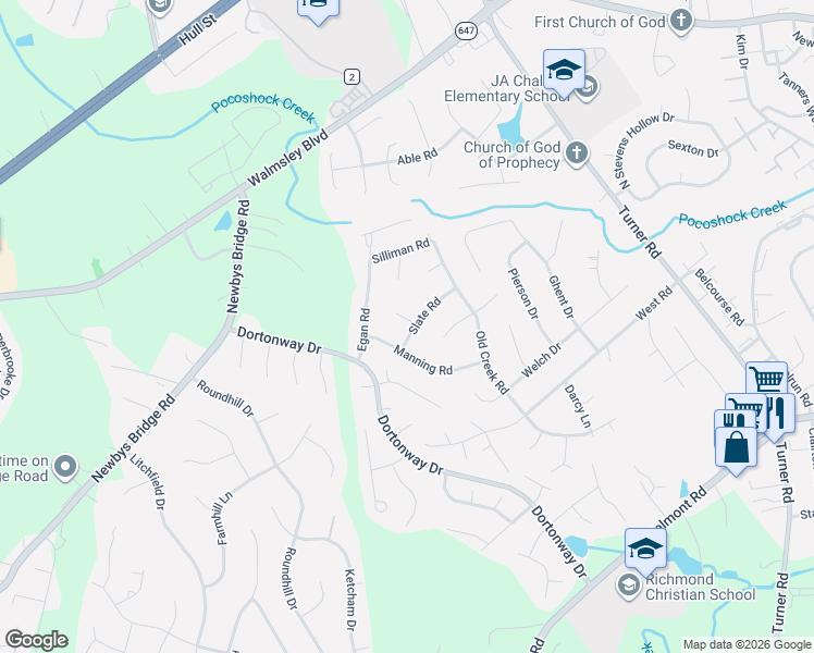 map of restaurants, bars, coffee shops, grocery stores, and more near 3508 Slate Court in Chesterfield
