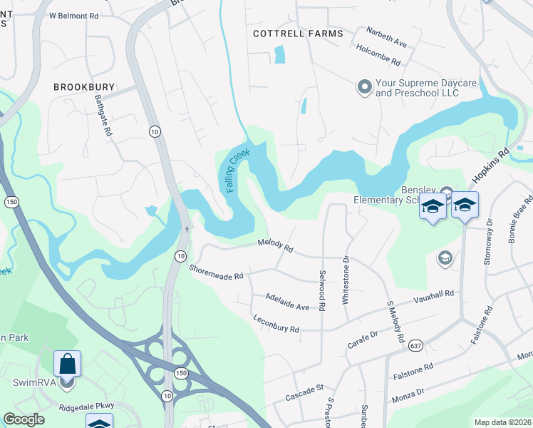 map of restaurants, bars, coffee shops, grocery stores, and more near 4629 Downland Road in Richmond