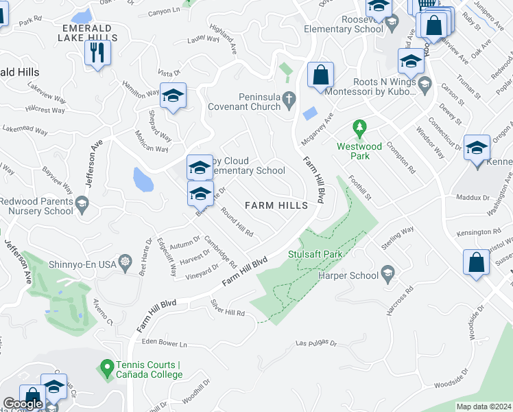 map of restaurants, bars, coffee shops, grocery stores, and more near 950 Pleasant Hill Road in Redwood City