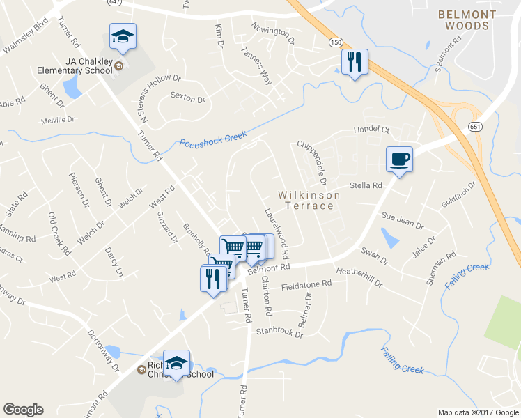 map of restaurants, bars, coffee shops, grocery stores, and more near 4038 Laurelwood Road in Richmond