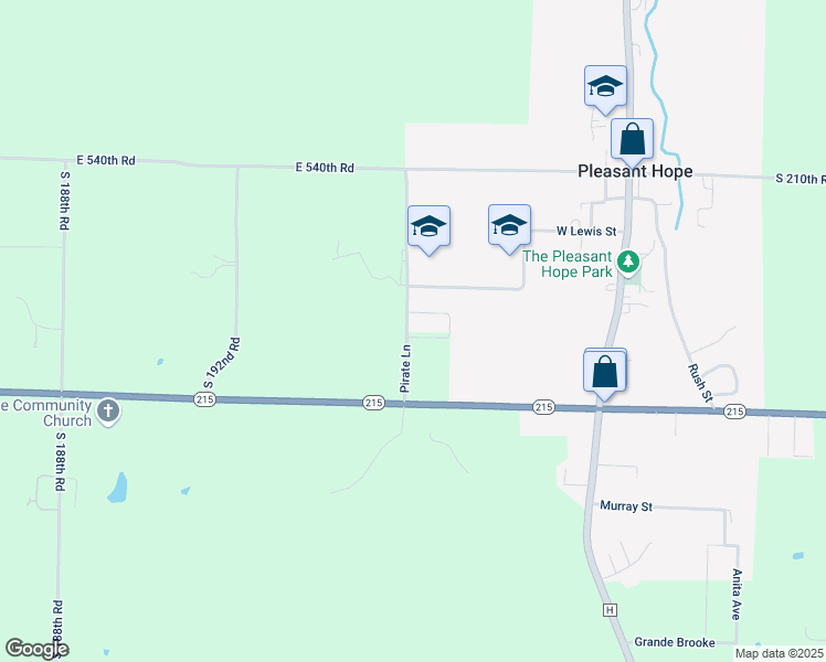 map of restaurants, bars, coffee shops, grocery stores, and more near 505-513 Pirate Lane in Pleasant Hope