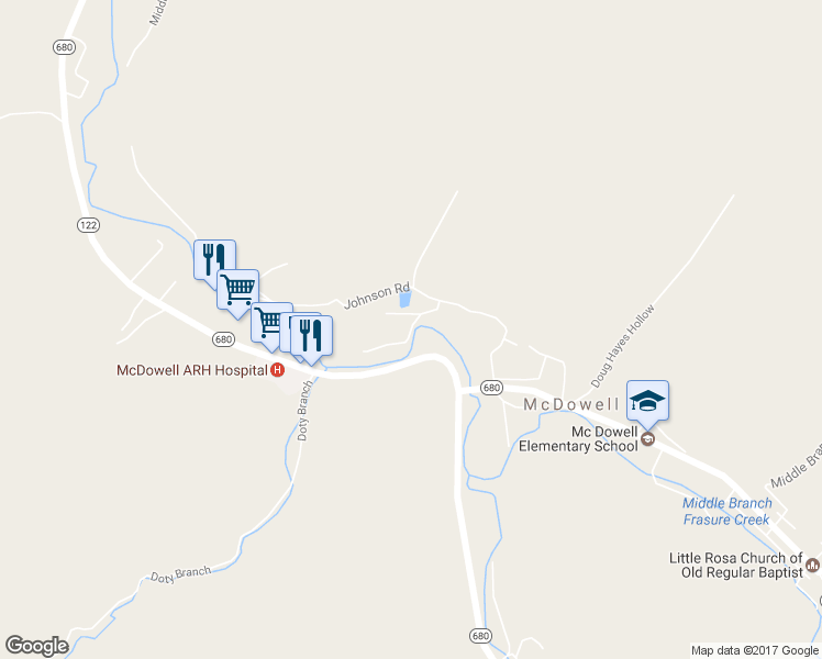 map of restaurants, bars, coffee shops, grocery stores, and more near Simpson Branch Road in McDowell