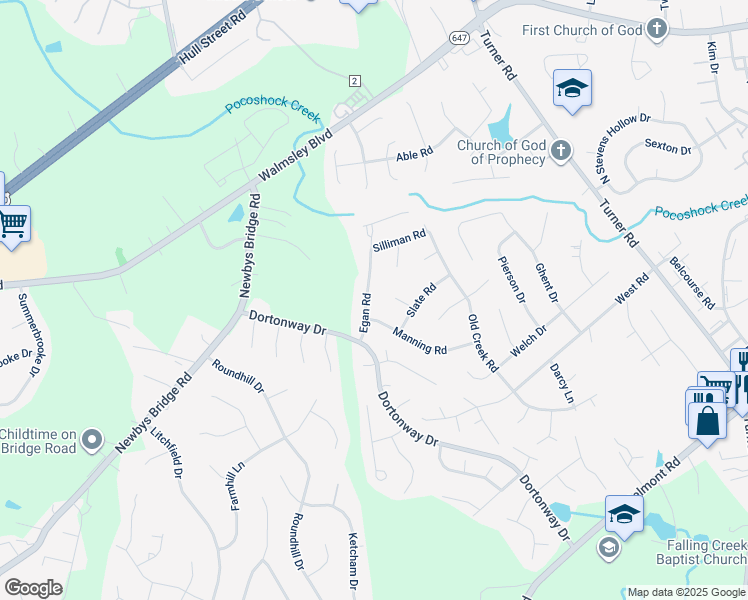 map of restaurants, bars, coffee shops, grocery stores, and more near 3521 Egan Road in Chesterfield