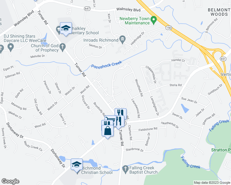 map of restaurants, bars, coffee shops, grocery stores, and more near 4017 Barnacle Court in Chesterfield County