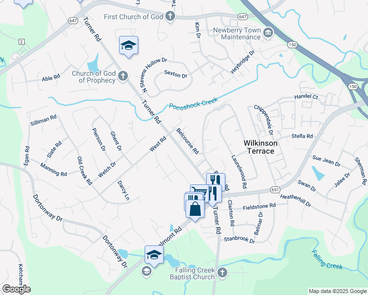 map of restaurants, bars, coffee shops, grocery stores, and more near 3910 Turner Road in Chesterfield