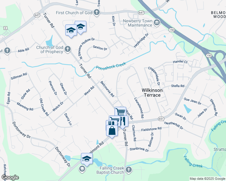 map of restaurants, bars, coffee shops, grocery stores, and more near 6300 Broyhill Court in Richmond