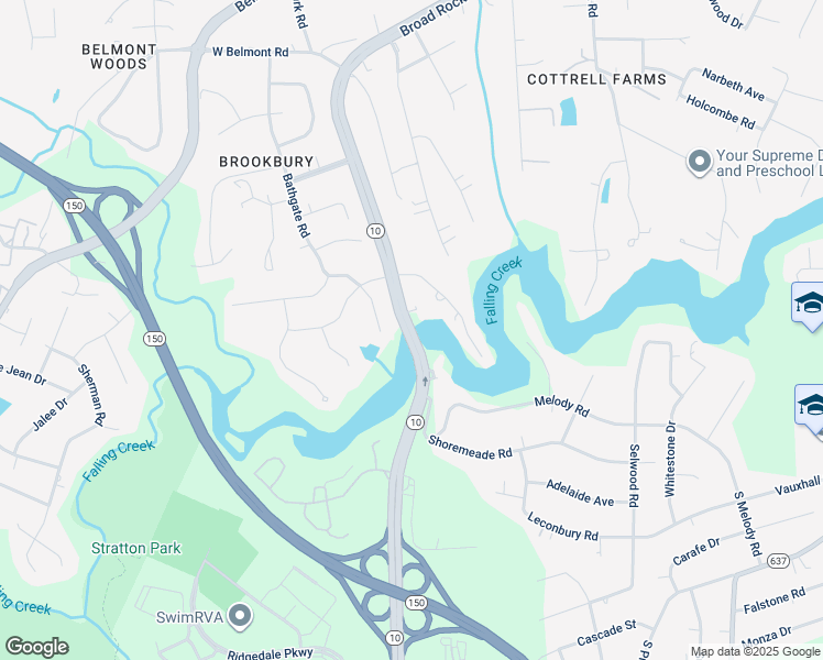 map of restaurants, bars, coffee shops, grocery stores, and more near 4243 Iron Bridge Road in Richmond