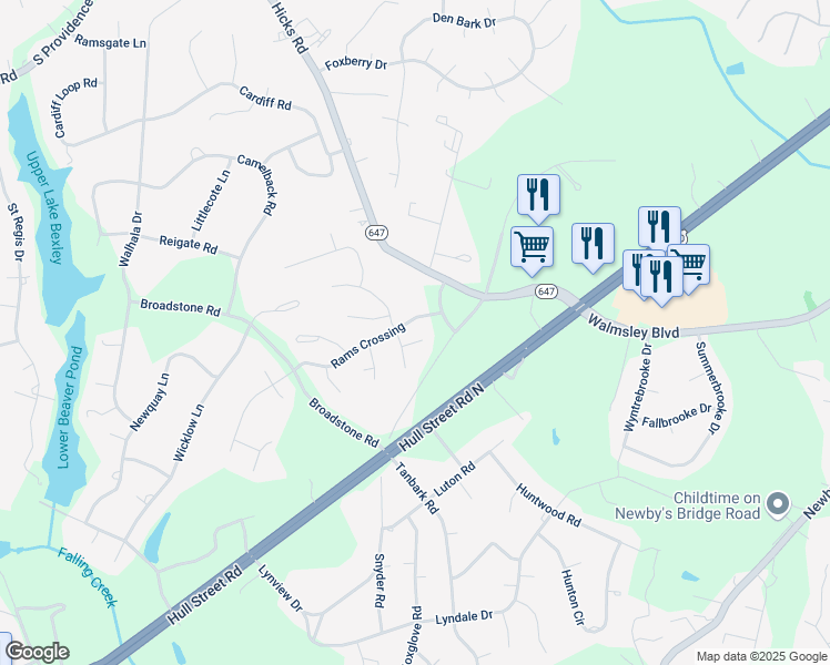 map of restaurants, bars, coffee shops, grocery stores, and more near 2601 Rams Crossing in Richmond