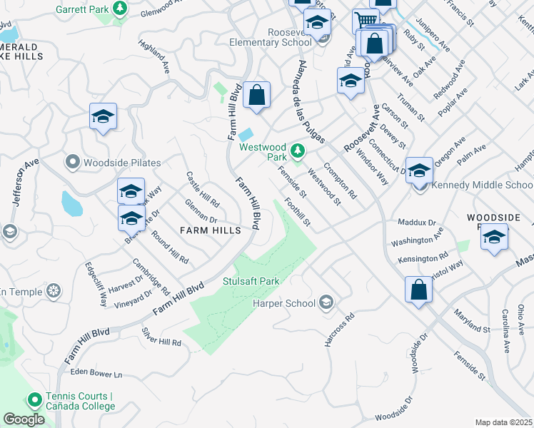 map of restaurants, bars, coffee shops, grocery stores, and more near 3690 Brandy Rock Way in Redwood City