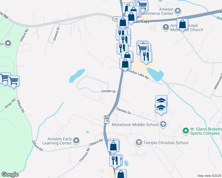 map of restaurants, bars, coffee shops, grocery stores, and more near 4262 South Amherst Highway in Madison Heights