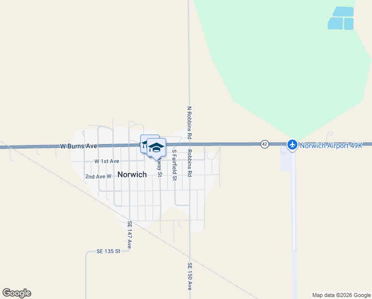 map of restaurants, bars, coffee shops, grocery stores, and more near East Burns Avenue in Norwich