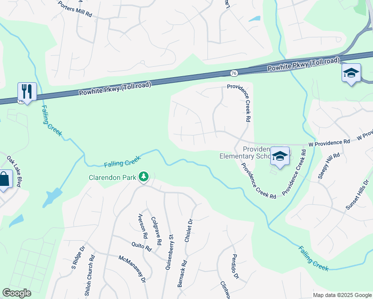 map of restaurants, bars, coffee shops, grocery stores, and more near 2113 Creek Top Way in Rockwood