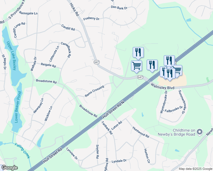 map of restaurants, bars, coffee shops, grocery stores, and more near 2601 Rams Crossing in Richmond