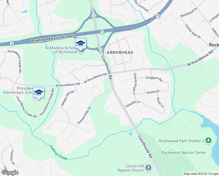 map of restaurants, bars, coffee shops, grocery stores, and more near 2232 Courthouse Road in Richmond