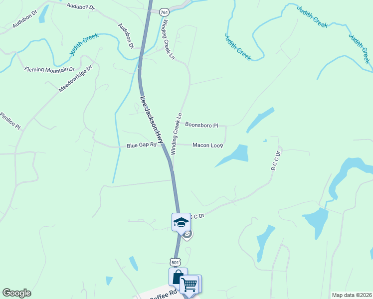 map of restaurants, bars, coffee shops, grocery stores, and more near 1060 Macon Loop in Lynchburg