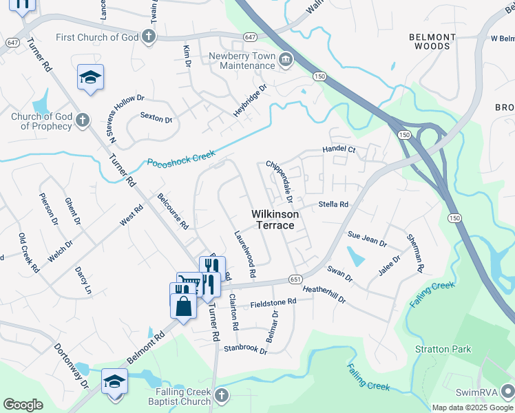 map of restaurants, bars, coffee shops, grocery stores, and more near 4013 Woodfield Road in Richmond