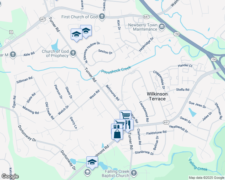 map of restaurants, bars, coffee shops, grocery stores, and more near 3841 Belker Court in Richmond