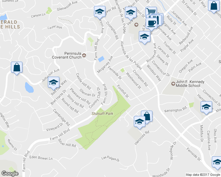 map of restaurants, bars, coffee shops, grocery stores, and more near 3687 Brandy Rock Way in Redwood City