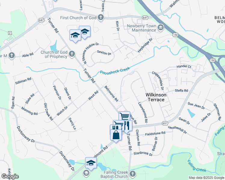 map of restaurants, bars, coffee shops, grocery stores, and more near 3835 Belker Court in Richmond
