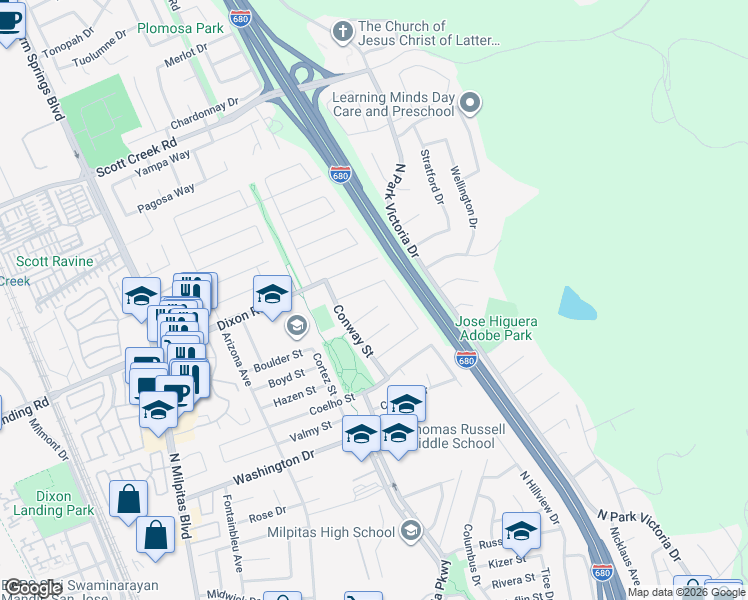 map of restaurants, bars, coffee shops, grocery stores, and more near 482 Greathouse Drive in Milpitas