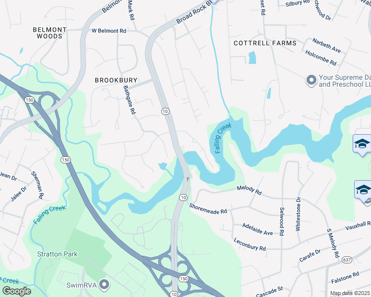 map of restaurants, bars, coffee shops, grocery stores, and more near 4243 Iron Bridge Road in Richmond