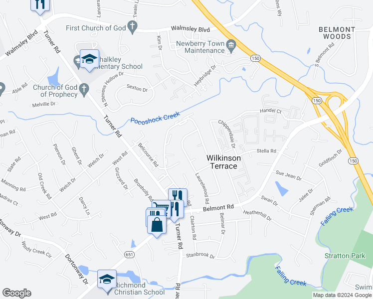map of restaurants, bars, coffee shops, grocery stores, and more near 4007 Laurelwood Road in Richmond