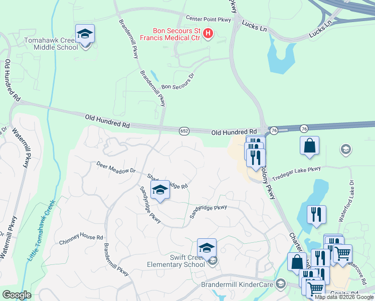 map of restaurants, bars, coffee shops, grocery stores, and more near 13903 Turtle Hill Road in Midlothian