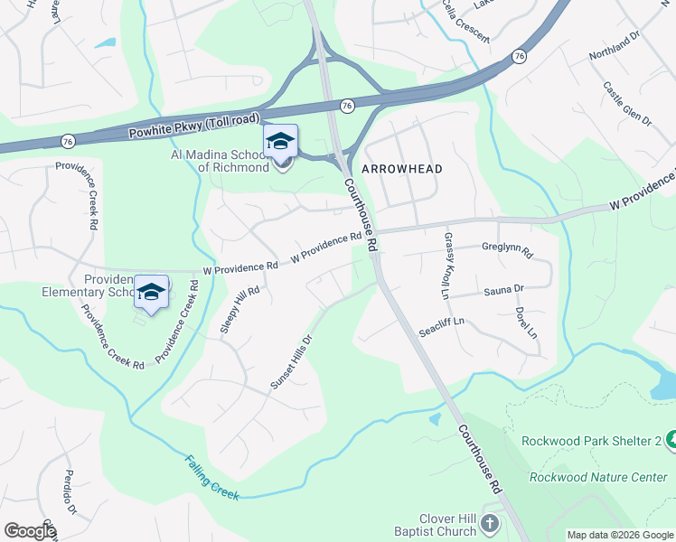 map of restaurants, bars, coffee shops, grocery stores, and more near 2208 Courthouse Road in Richmond