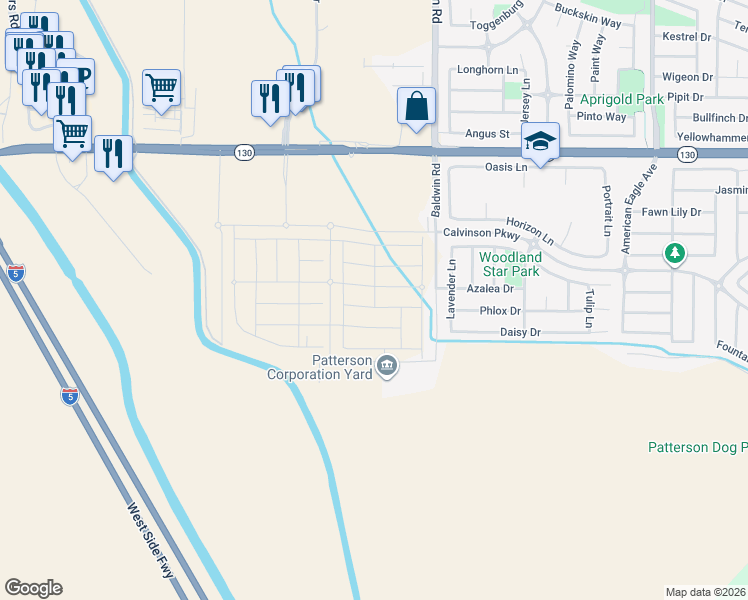 map of restaurants, bars, coffee shops, grocery stores, and more near 2236 Sperry Avenue in Patterson