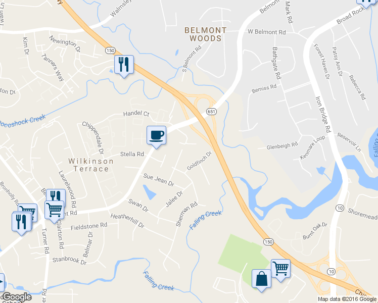 map of restaurants, bars, coffee shops, grocery stores, and more near 4001 Simons Drive in Richmond