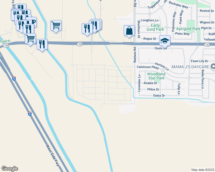 map of restaurants, bars, coffee shops, grocery stores, and more near 2236 Sperry Avenue in Patterson
