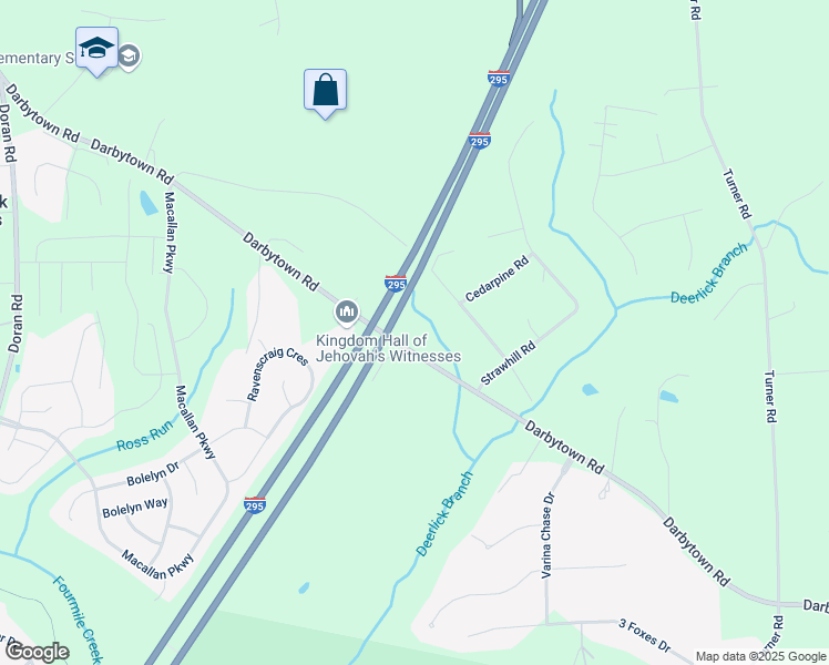 map of restaurants, bars, coffee shops, grocery stores, and more near 3800 Darbytown Place in Richmond