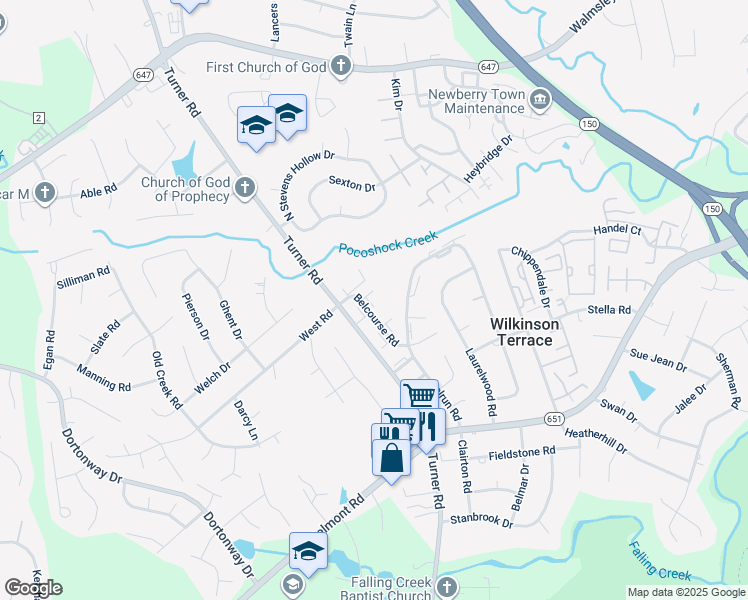 map of restaurants, bars, coffee shops, grocery stores, and more near 3825 Belker Court in Richmond