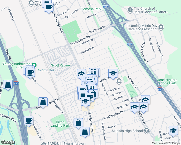 map of restaurants, bars, coffee shops, grocery stores, and more near 1979 Linden Lane in Milpitas