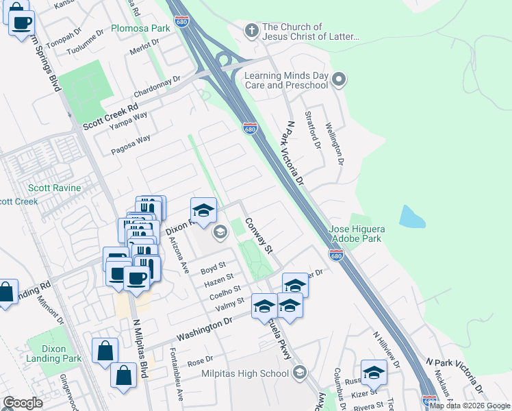 map of restaurants, bars, coffee shops, grocery stores, and more near 429 Greathouse Drive in Milpitas