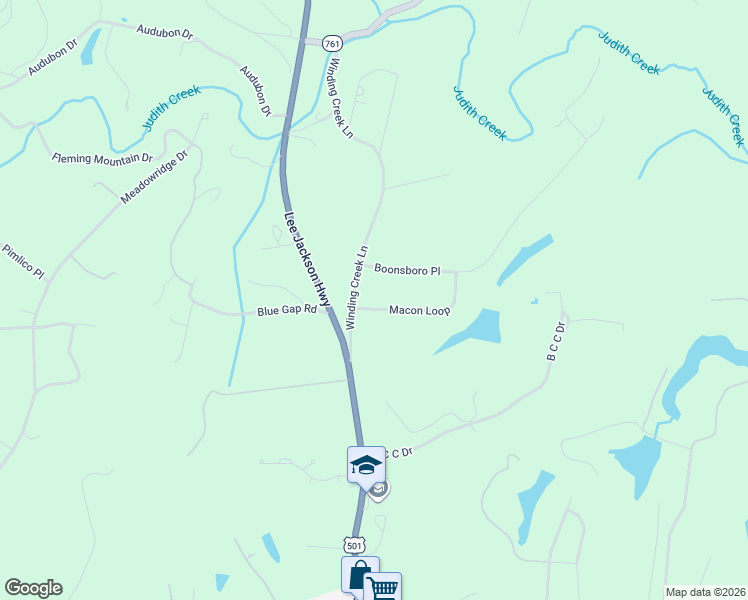 map of restaurants, bars, coffee shops, grocery stores, and more near 1060 Macon Loop in Lynchburg