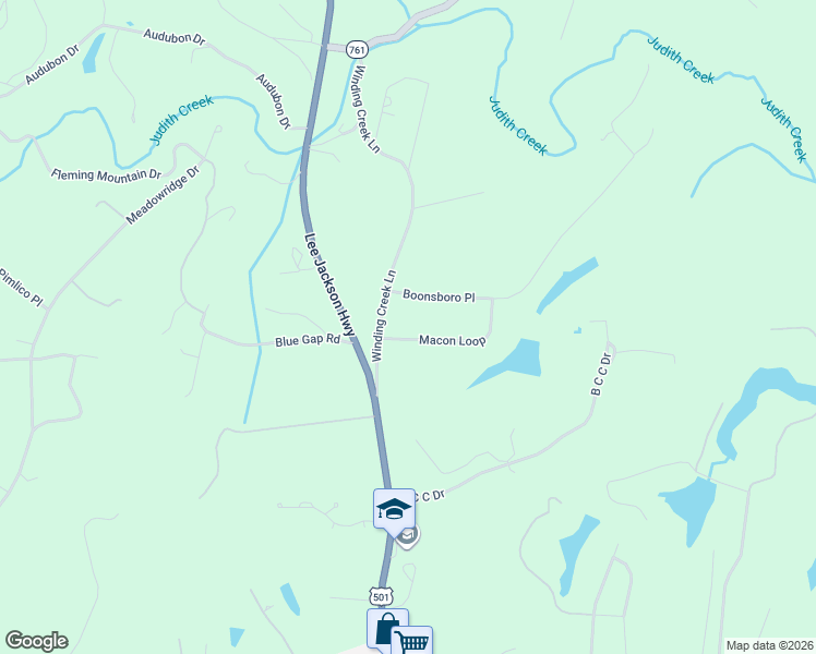 map of restaurants, bars, coffee shops, grocery stores, and more near 1060 Macon Loop in Lynchburg