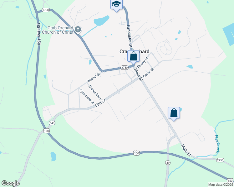 map of restaurants, bars, coffee shops, grocery stores, and more near 623 Elm Street in Crab Orchard