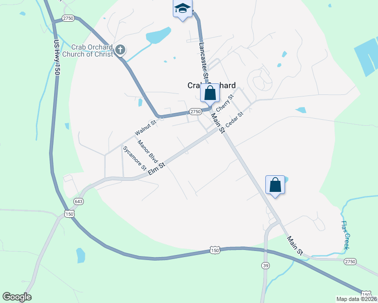 map of restaurants, bars, coffee shops, grocery stores, and more near 623 Elm Street in Crab Orchard