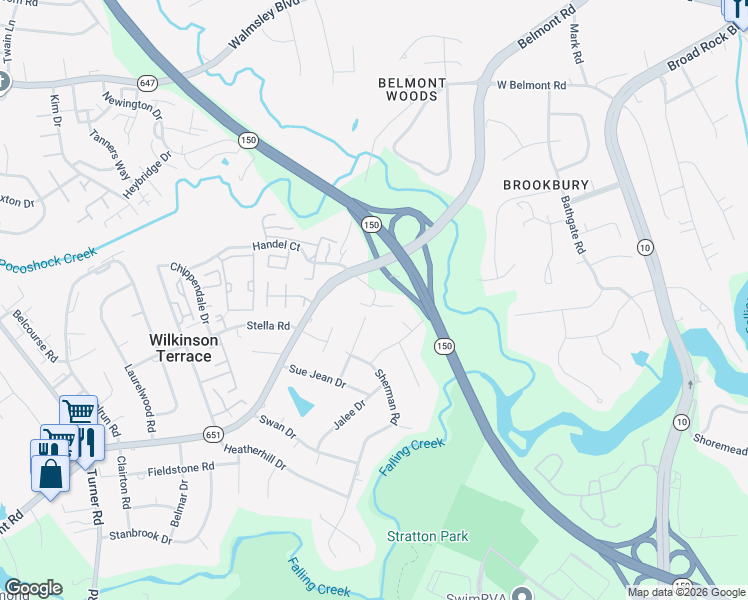 map of restaurants, bars, coffee shops, grocery stores, and more near 4001 Simons Drive in Richmond