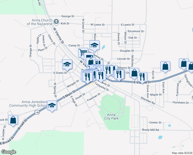 map of restaurants, bars, coffee shops, grocery stores, and more near 299 East Davie Street in Anna