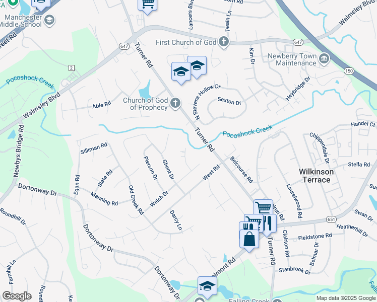 map of restaurants, bars, coffee shops, grocery stores, and more near 3621 Becket Drive in Chesterfield